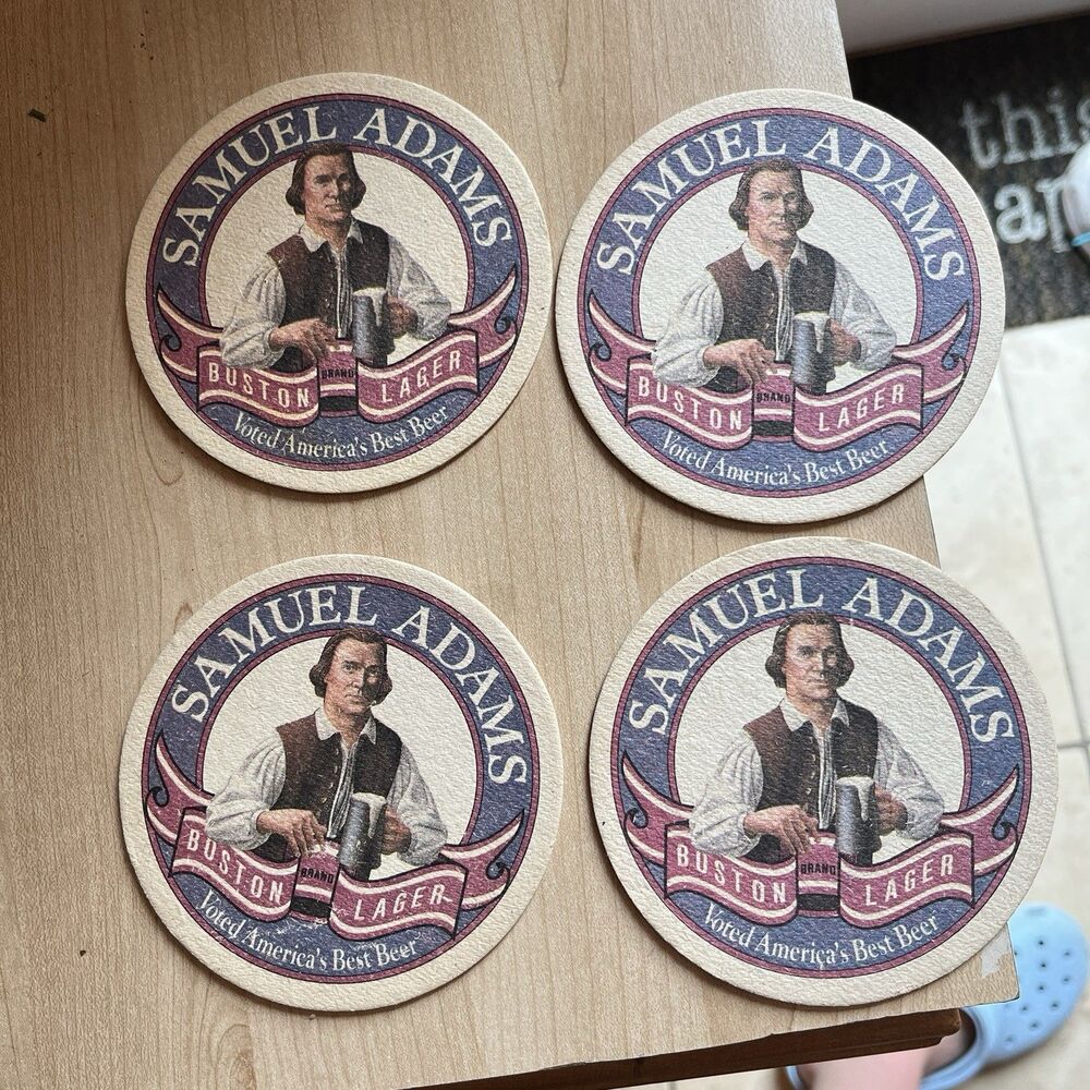 Vintage Samuel Adams Boston Lager Beer Coasters Set of 4 Barware Man Cave Decor